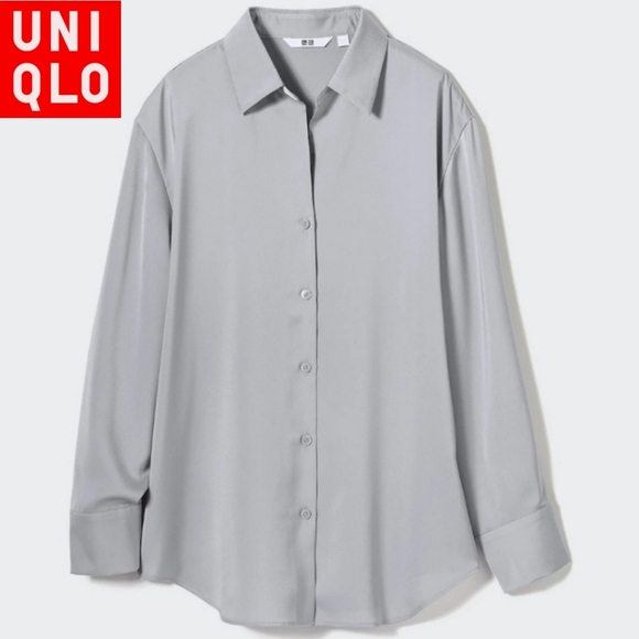 Uniqlo Tops - 🇯🇵 Uniqlo Long Sleeve Grey Satin Button Blouse